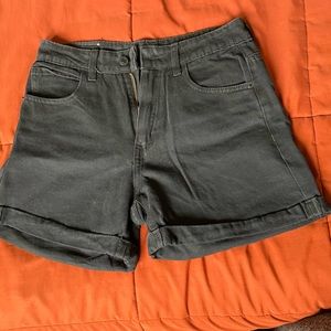 Black denim high rise mom shorts